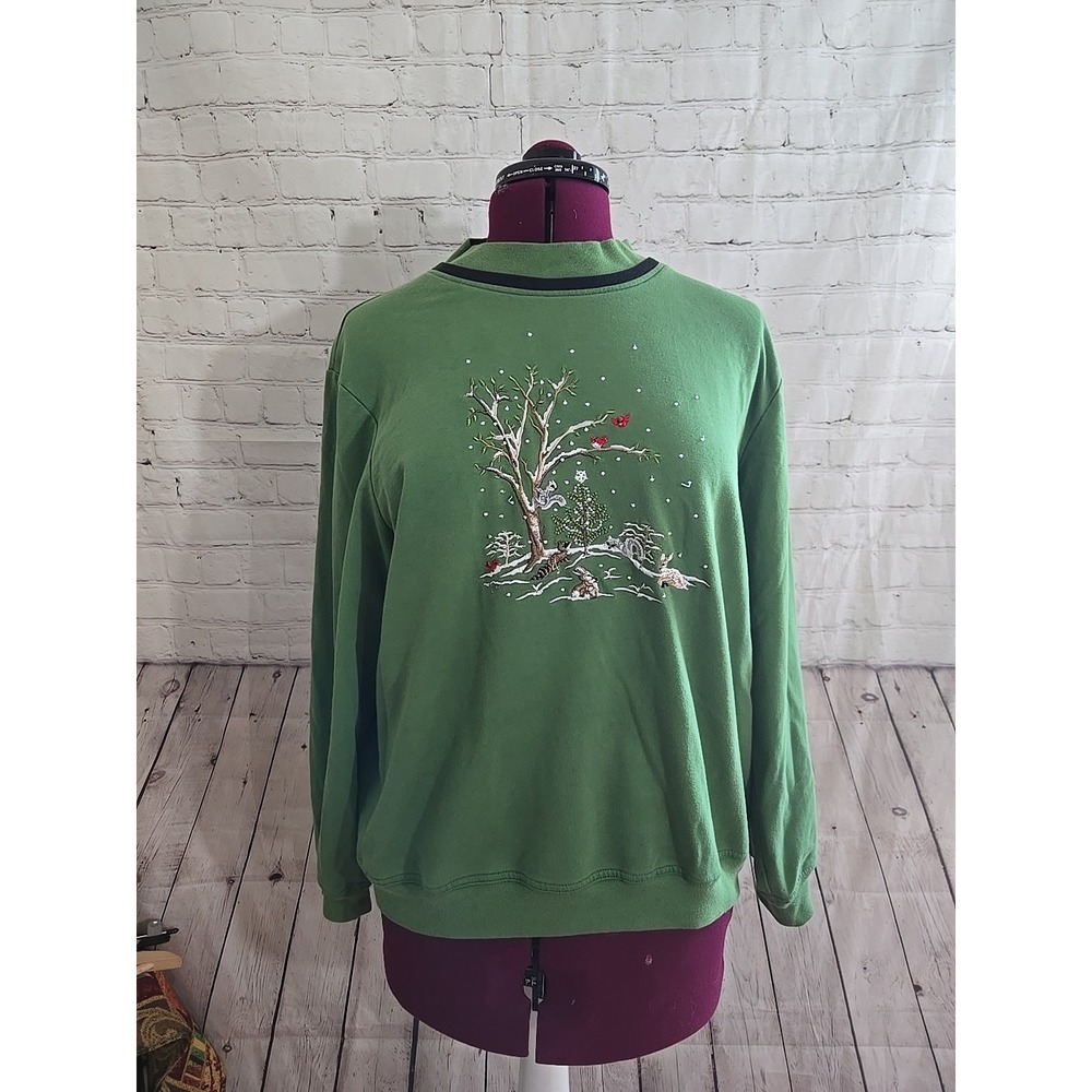 Vtg 90s Granny Sweater Nature Animals Embroidered Xl CottageCore Teacher